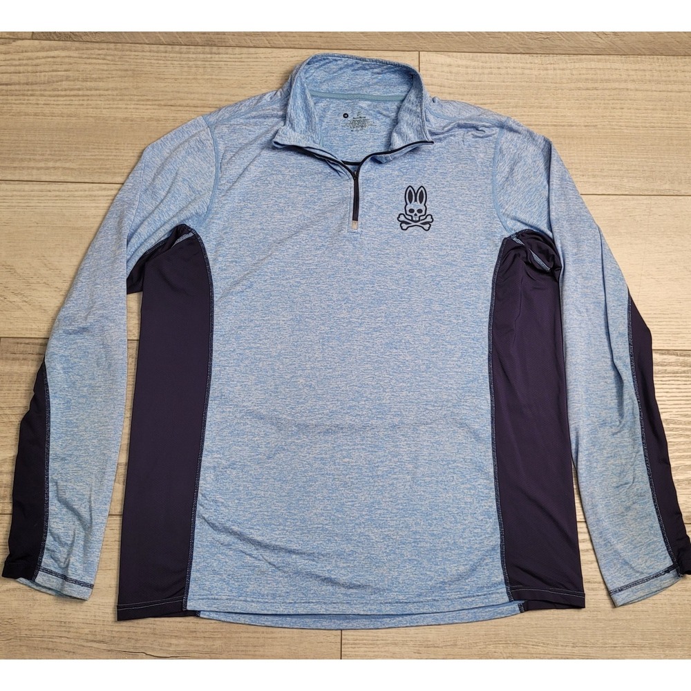 🐰Psycho‎ Bunny Pullover Mens M Blue Heathered 1/4 Zip Golf Performance Stretch
